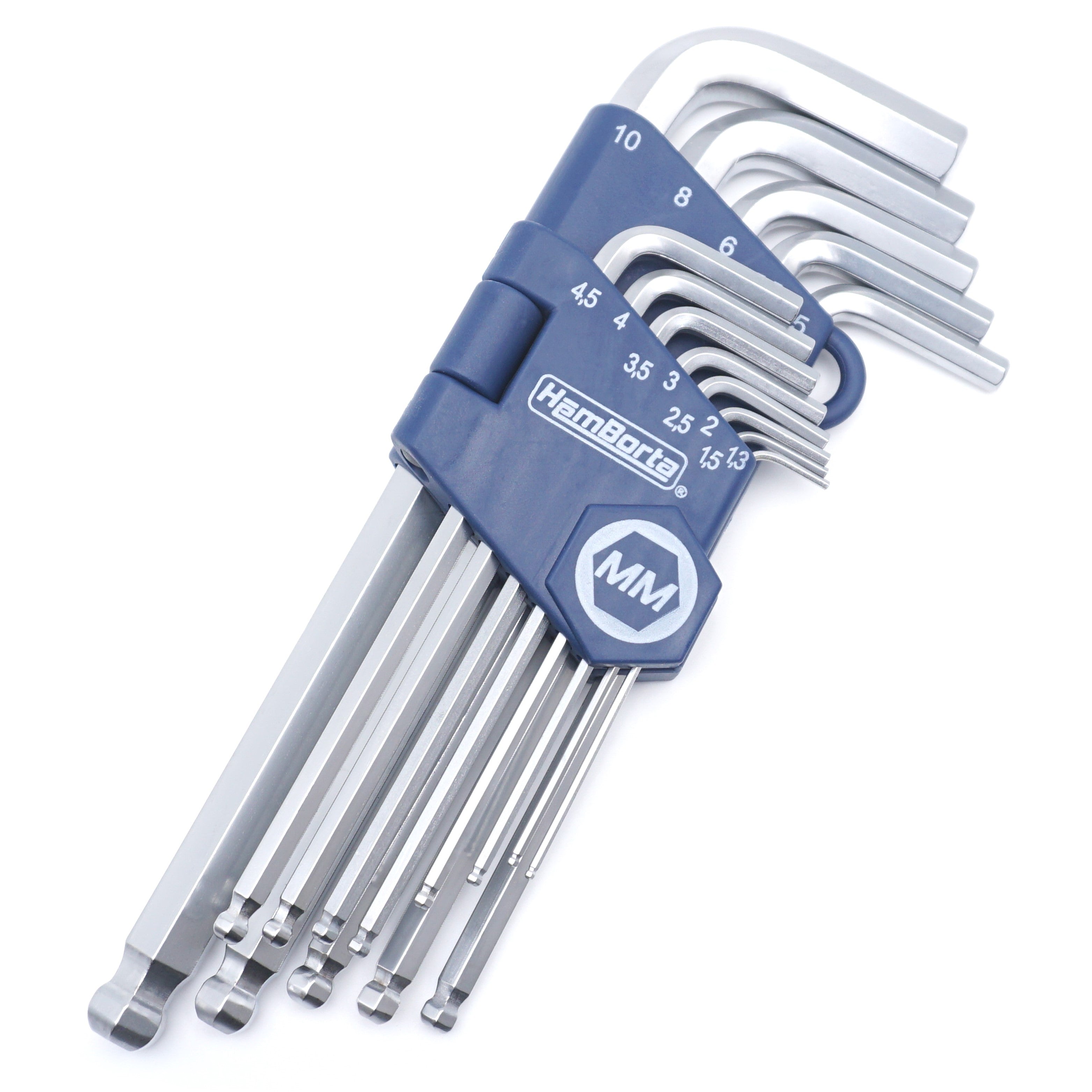 HemBorta Metric Allen Key Set Ball End Long 13pc 1.27-10mm Hex Key Set Heat Treated Satin CRV Steel