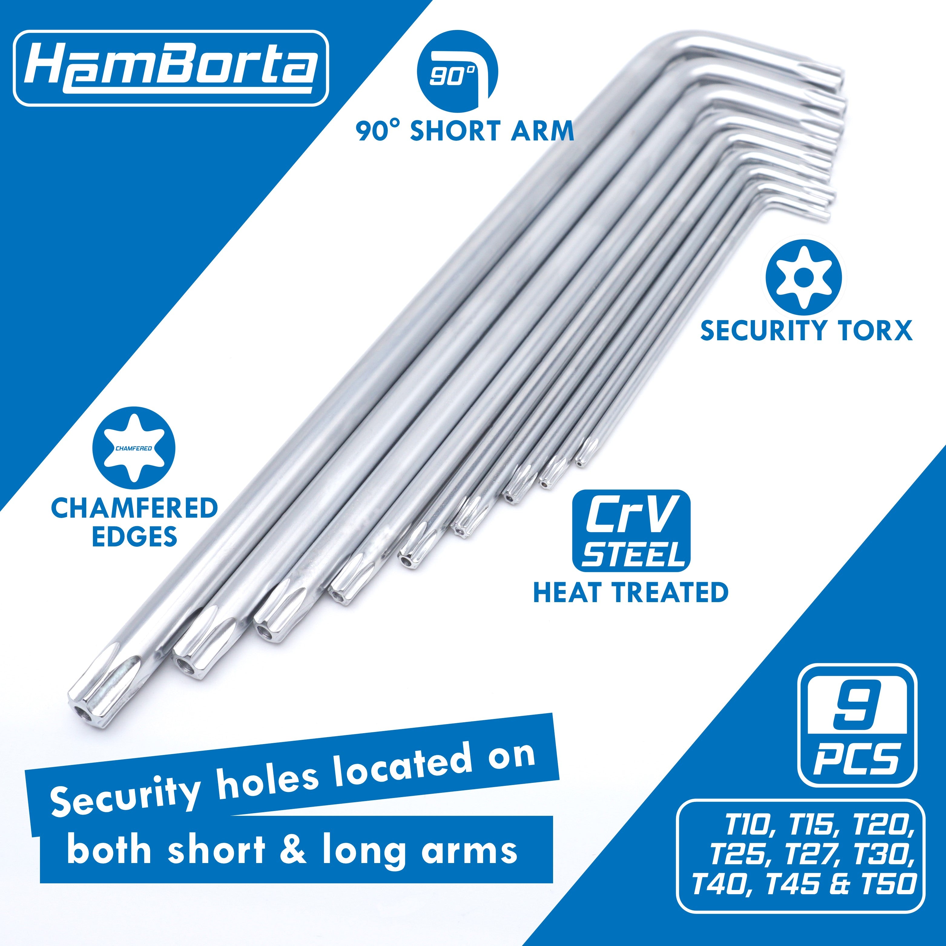 HemBorta Torx Key Set Extra Long has security star holes on both arms