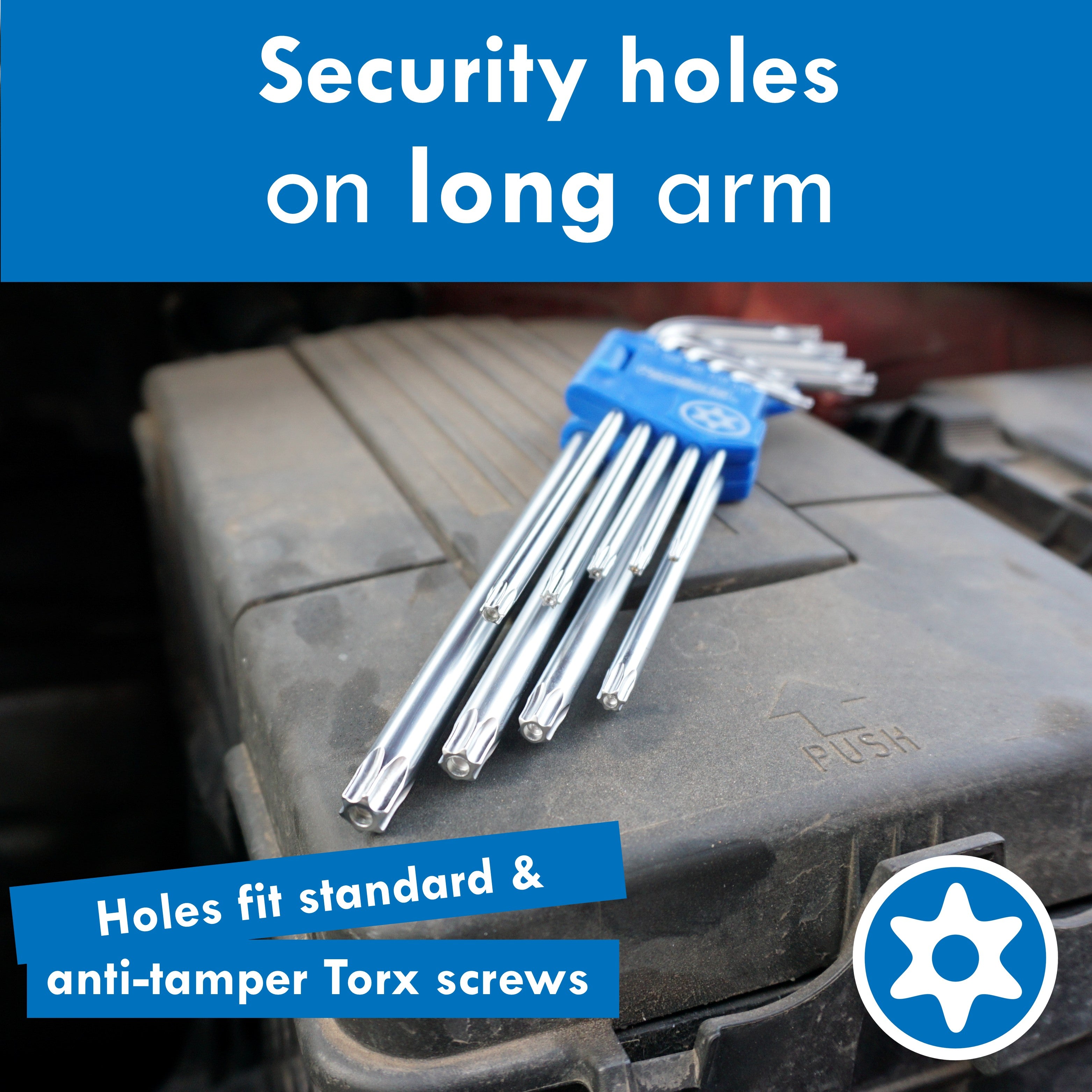 Security holes on long arm of HemBorta Torx Key Set