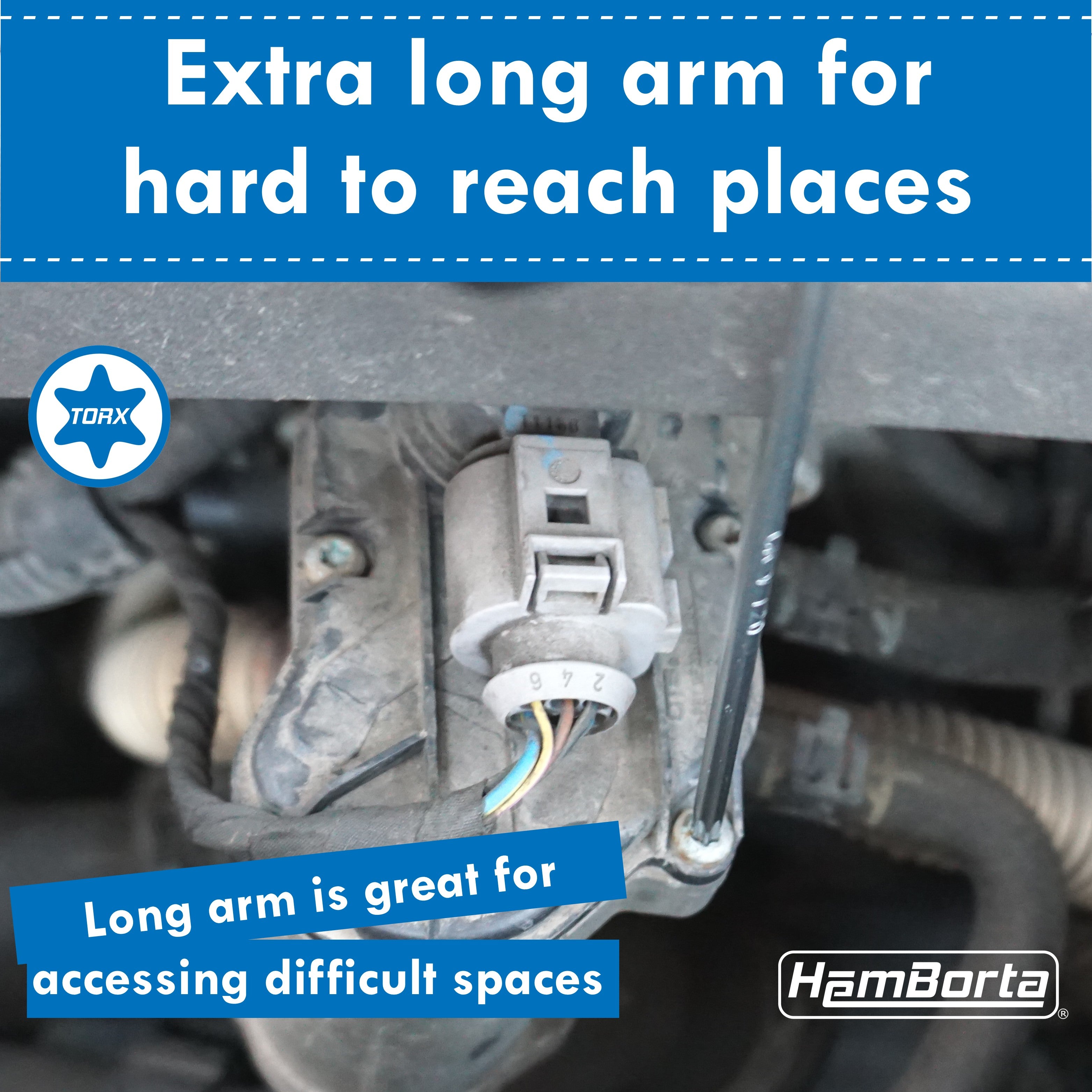 HemBorta Torx Key Set has an Extra Long reach for hard to reach places