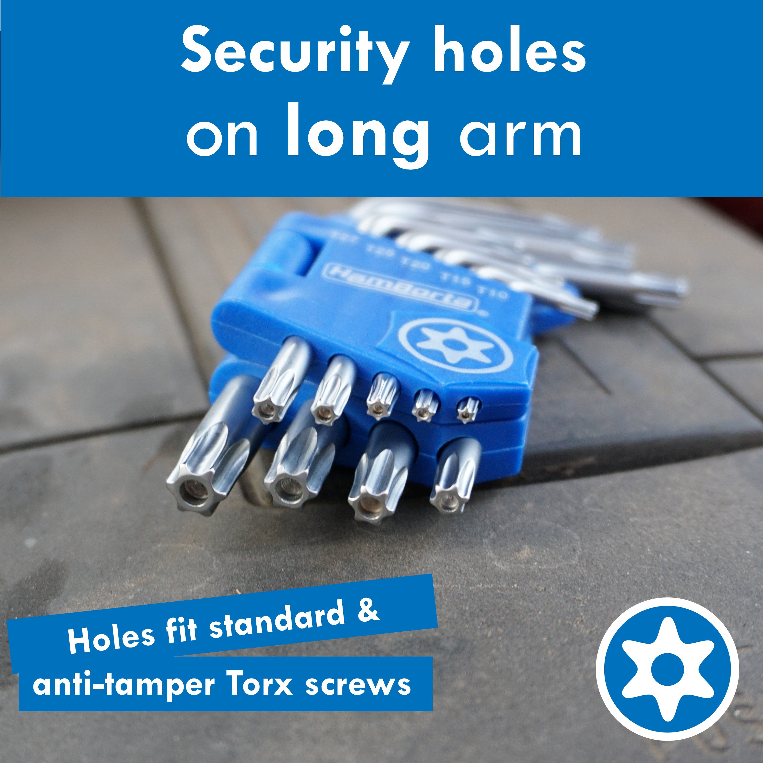 HemBorta Torx Key Set with security holes on long arm