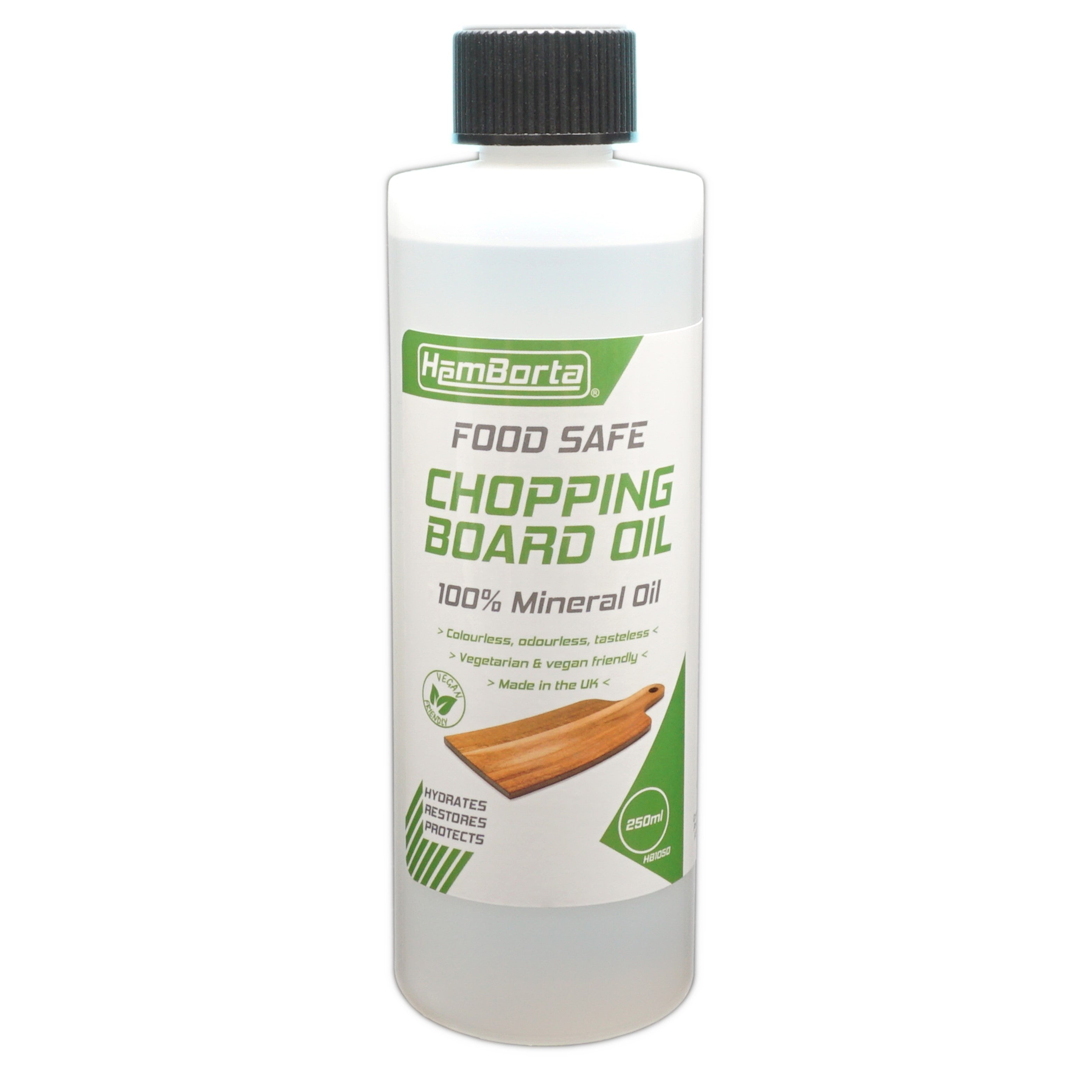 HemBorta Chopping Board Oil 250ml is 100% mineral oil and food safe