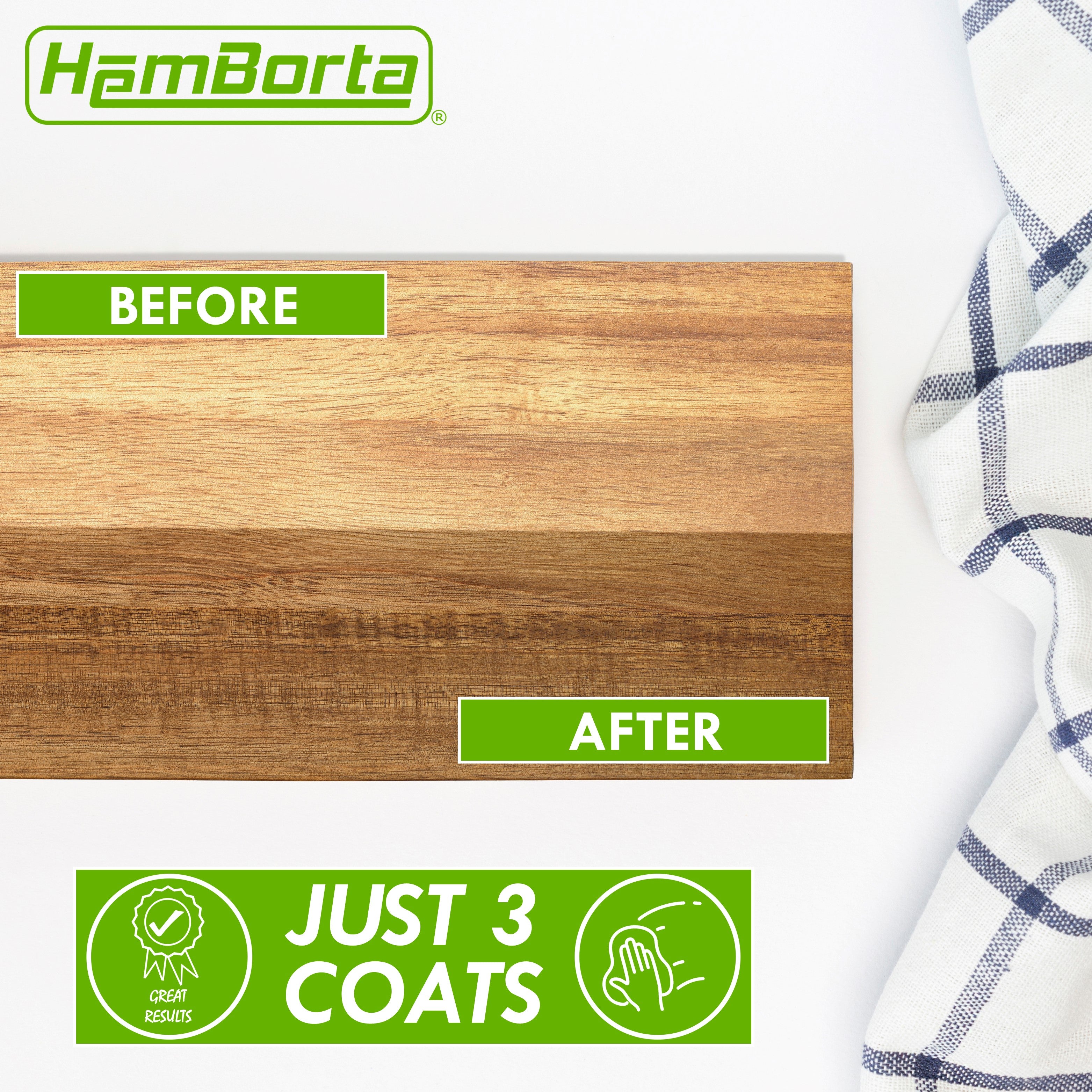 HemBorta Chopping Board Oil can use only 3 coats to achieve your look