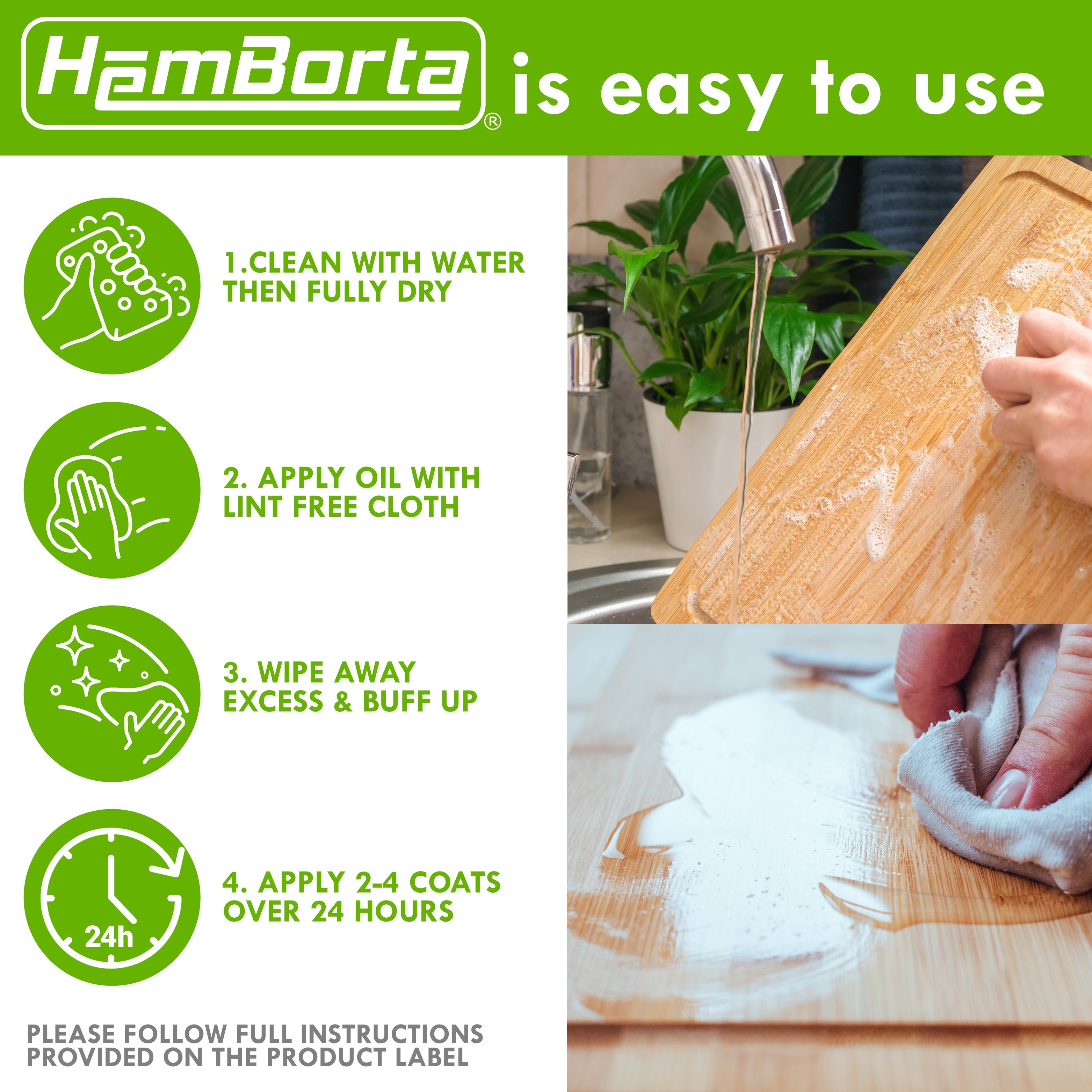 HemBorta Chopping Board Oil is easy to use